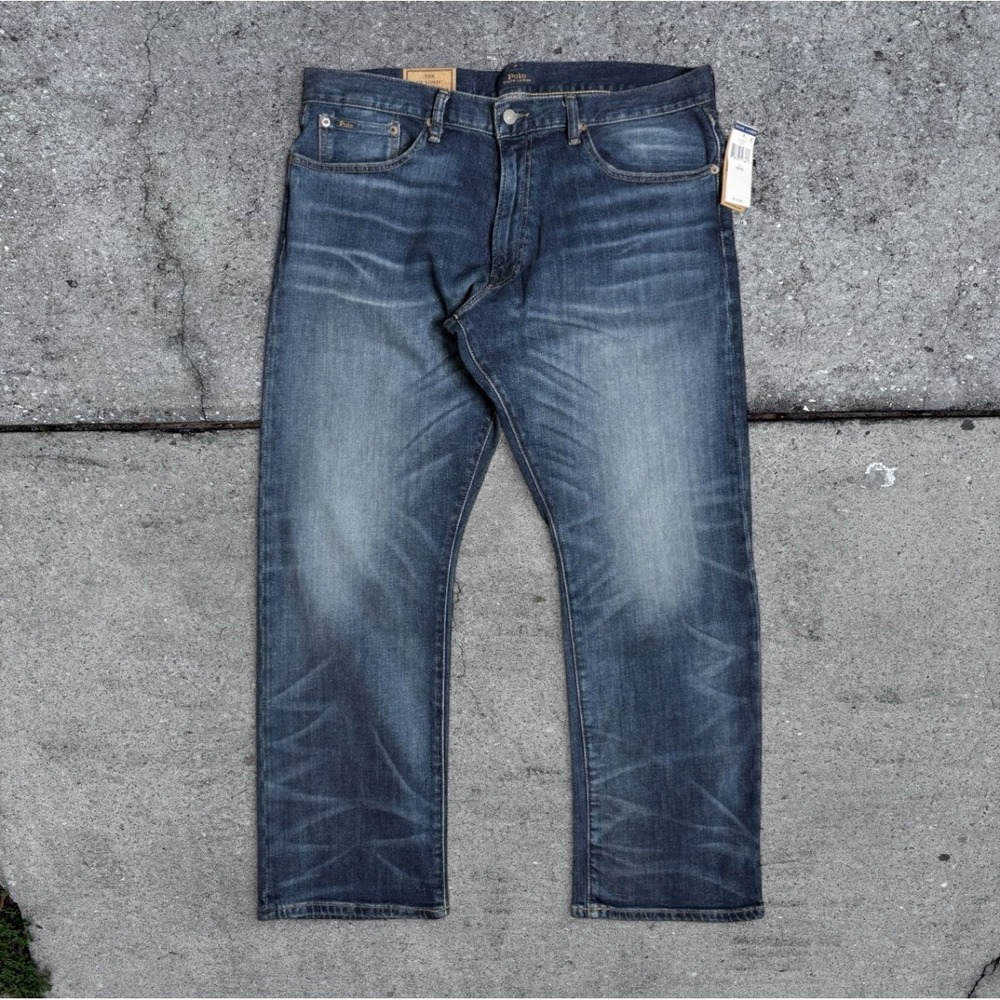 Polo Ralph Lauren Classic Fit Jeans Men's 36/30 Blue Faded Whiskering Stretch
